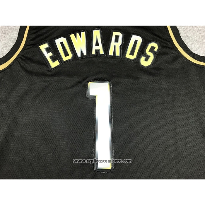 Camiseta Golden Edition Minnesota Timberwolves Anthony Edwards #1 2020-21 Negro